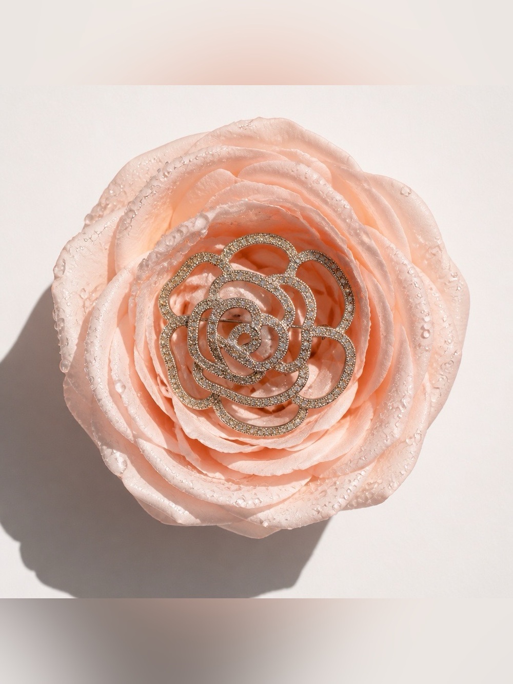 Oversized Rhinestone Rose Flower Brooch Silver Tone Statement Pin